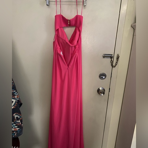 Nicole Miller New York Strapless Soufflé Chiffon Gown. Hot Pink color. - Picture 5 of 6